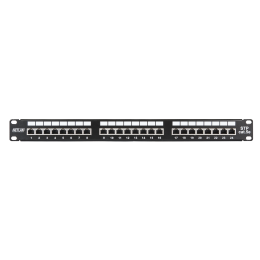 Патч панель 19", 1U, 24 порта, Кат.5e, RJ45/8P8C, экран, черная