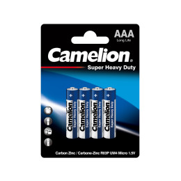 Батарейка, CAMELION, R03P-BP4B, Super Heavy Duty, AAA, 1.5V, 550mAh, 4 шт.