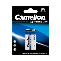 Батарейка, CAMELION, 6F22-BP1B, Солевая, 6F22(крона), 9V, 190 mAh, 1 шт.
