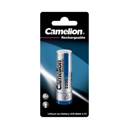 Аккумулятор, CAMELION, ICR18650F-22-BP, Lithium, 3,7V, 2200 mAh, 1 шт.