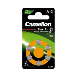 Батарейка, CAMELION, A13-BP6(0%Hg), Zinc Air, A13, 1.45V, 0% Ртути, 6 шт.
