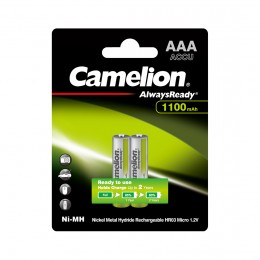 Аккумулятор, CAMELION, NH-AAA1100ARBP2, AlwaysReady Ni-MH Rechargeable, AAA, 1.2V, 1100 mAh, 2 шт.